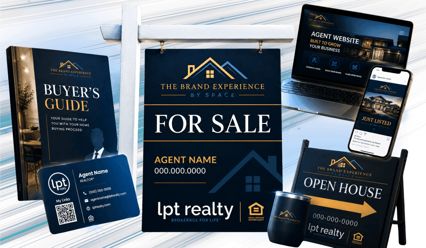 SPACE Store reinvestment products — branding, marketing, signage, listing media, and print materials